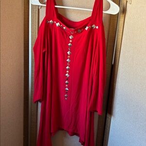 FINAL MARKDOWN Cover charge Red cold shoulder top with Silver Studs medium